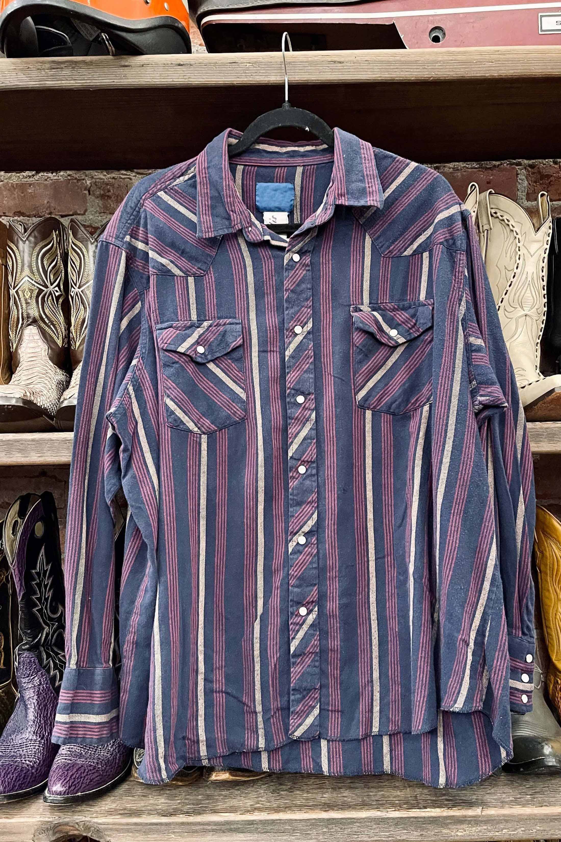 Men's casual retro striped print long sleeve lapel shirt