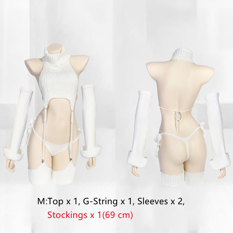 Hollow Out Backless Sweater Lingerie Set