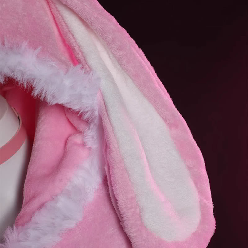 Cosplay Long Bunny Ears Zipper Plush Jumpsuit Lingerie