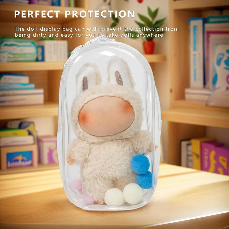 Clear Display & Storage Case for Doll – PVC Bag with Detachable Keychain for Collectible Toys and Cosmetics, Portable cases for Travel or Home Decor (7 Inches)