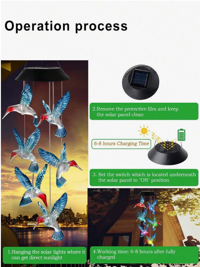 Hummingbird Solar Wind Chimes
