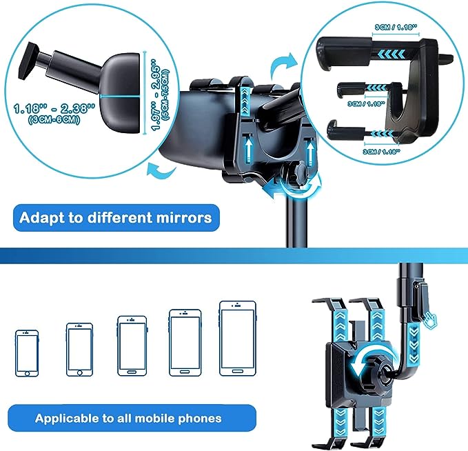 (🔥Last Day Promotion-SAVE 50% OFF)Multifunctional 360° Rear View Mirror Rotatable and Retractable Phone Holder,Mount for All Phones-BUY 2 GET 10% OFF & FREE SHIPPING
