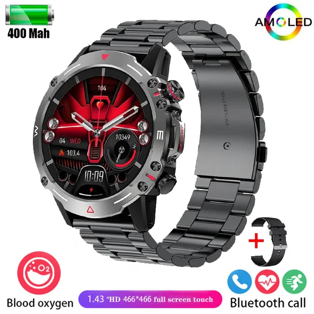 New Men's HD Bluetooth Talk 1.43-inch AMOLED Smartwatch Blood Pressure Monitor IP68 Waterproof Men's Smartwatch for Android iOS