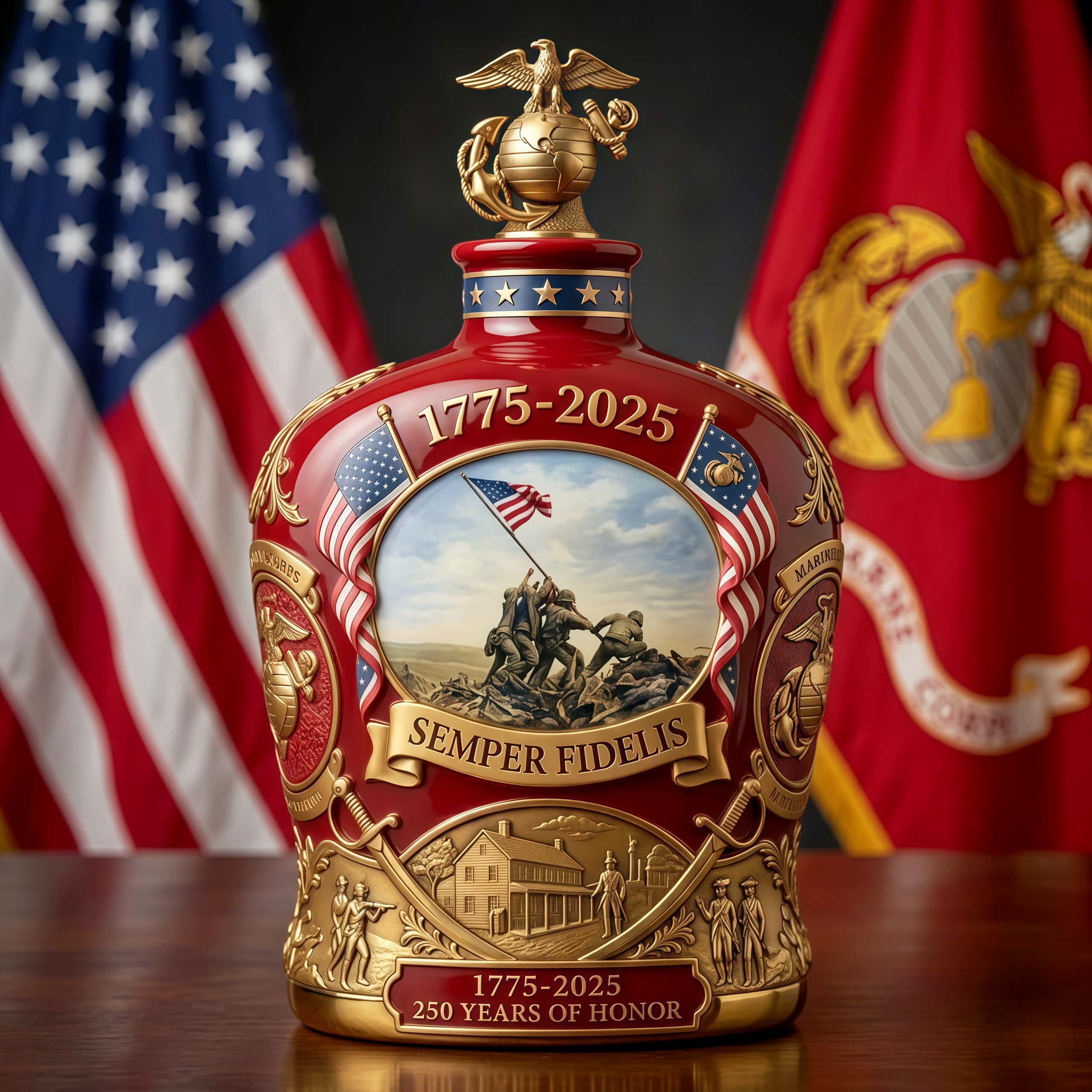U.S. Marine Corps 250th Anniversary Commemorative Whiskey Bottle