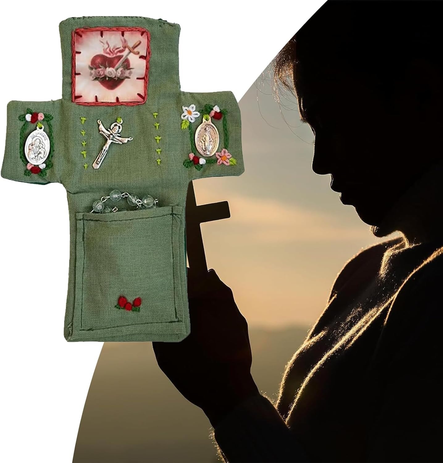🔥LAST DAY 50% OFF🔥Handmade Stuitched Pocket Shrine With Silver Cross