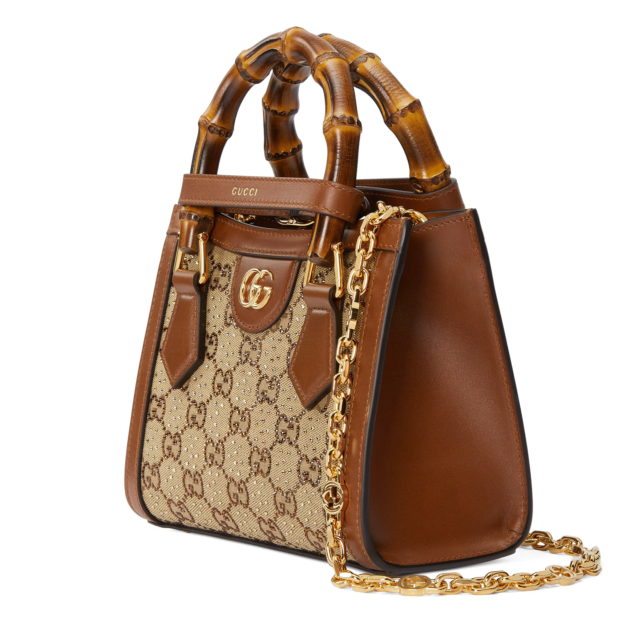 Gucci Diana series bamboo crystal small tote bag‎707449 21HRG 2687
