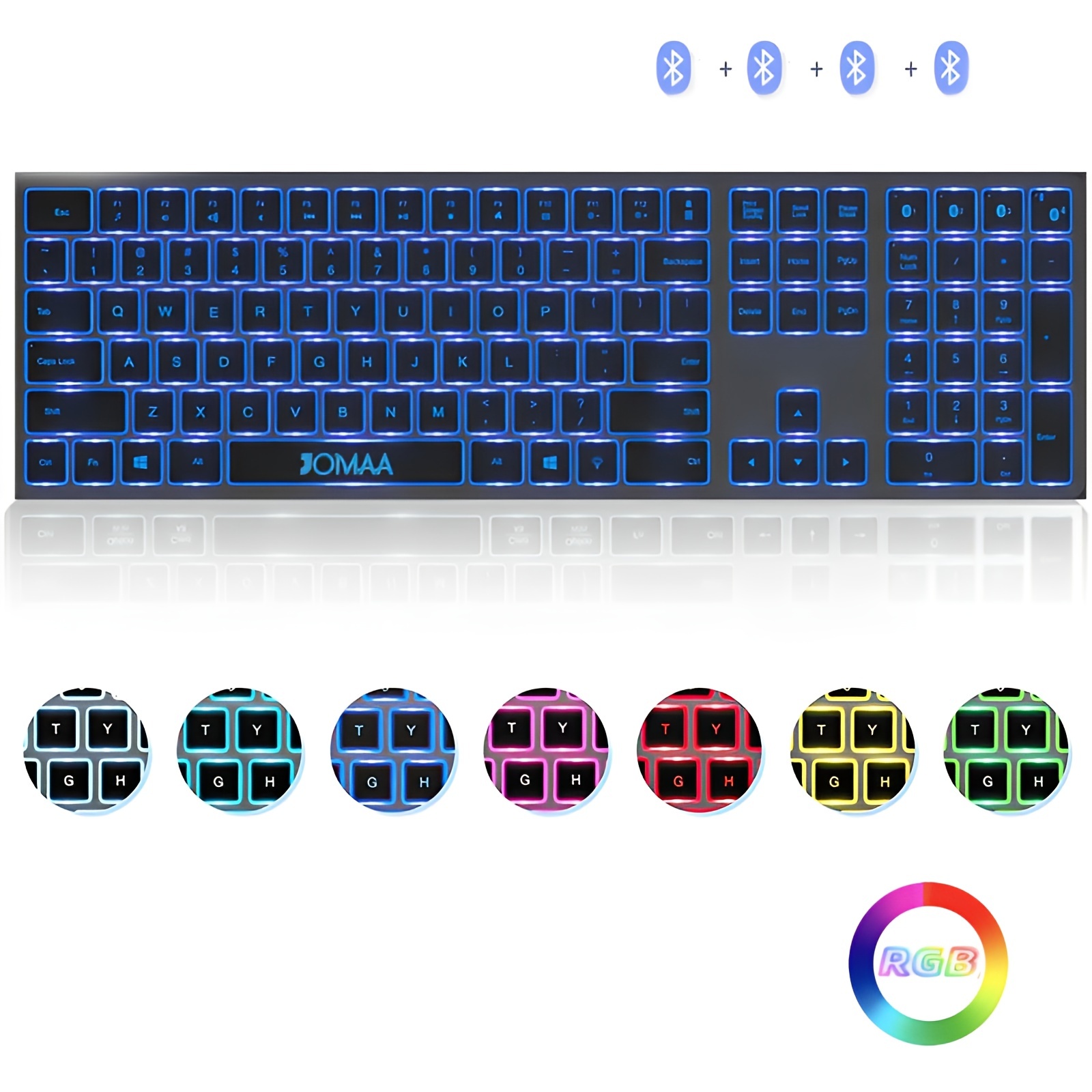 JOMAA BT Keyboard LED Backlit Wireless Keyboard Rechargeable Keyboard For  PC IPad Laptop
