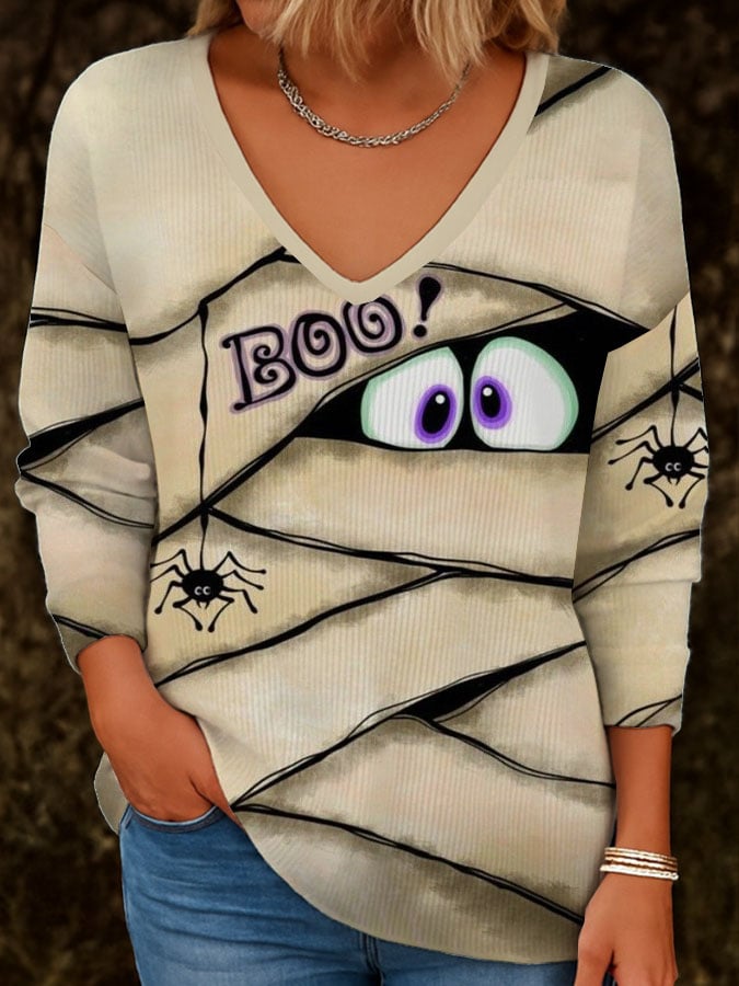 🔥Buy 3 Get 10% Off🔥Women'S Retro Halloween Peek Monster Print T-Shirt