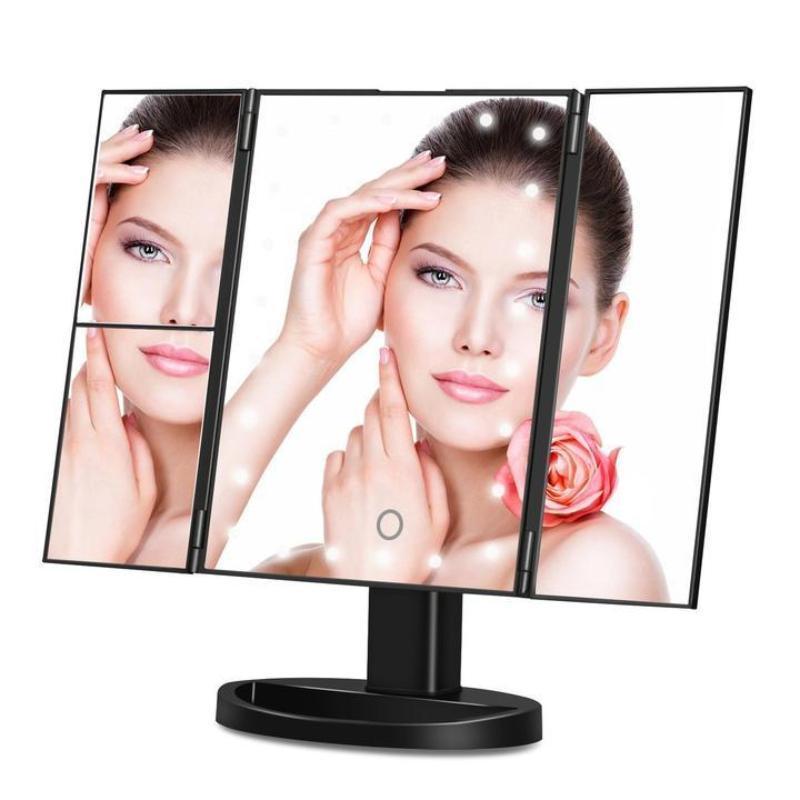 22 LED Folding Makeup Mirror with 180 Degree Rotatable Countertop