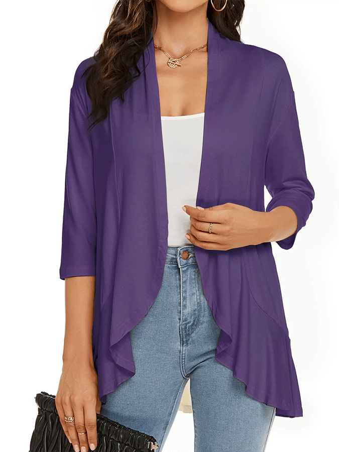 Women's Three-Quarter Sleeve Ruffle Solid Color Cardigan Jacket