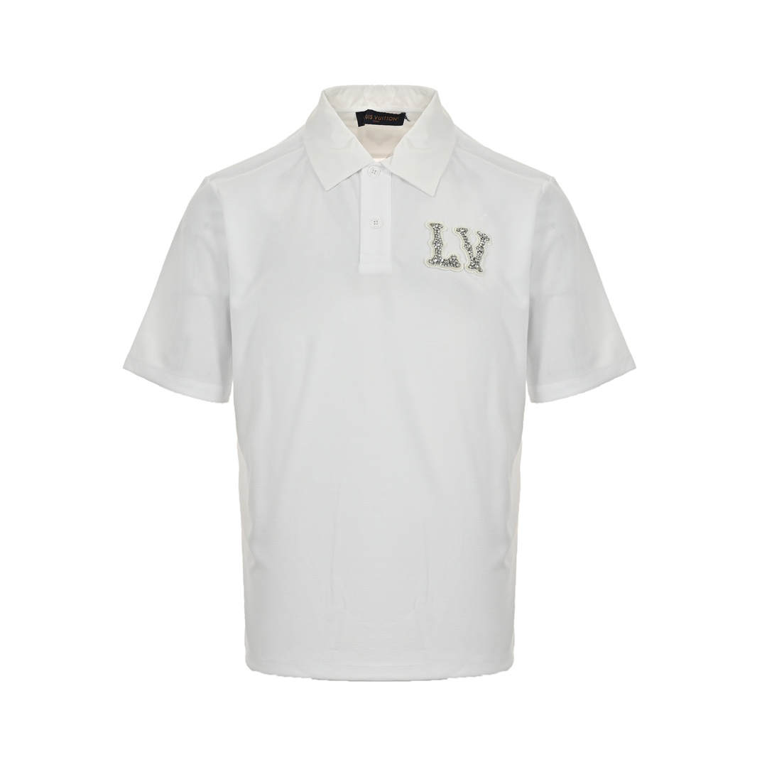 Louis Vuitton 24ss rhinestone lettering Polo short sleeve