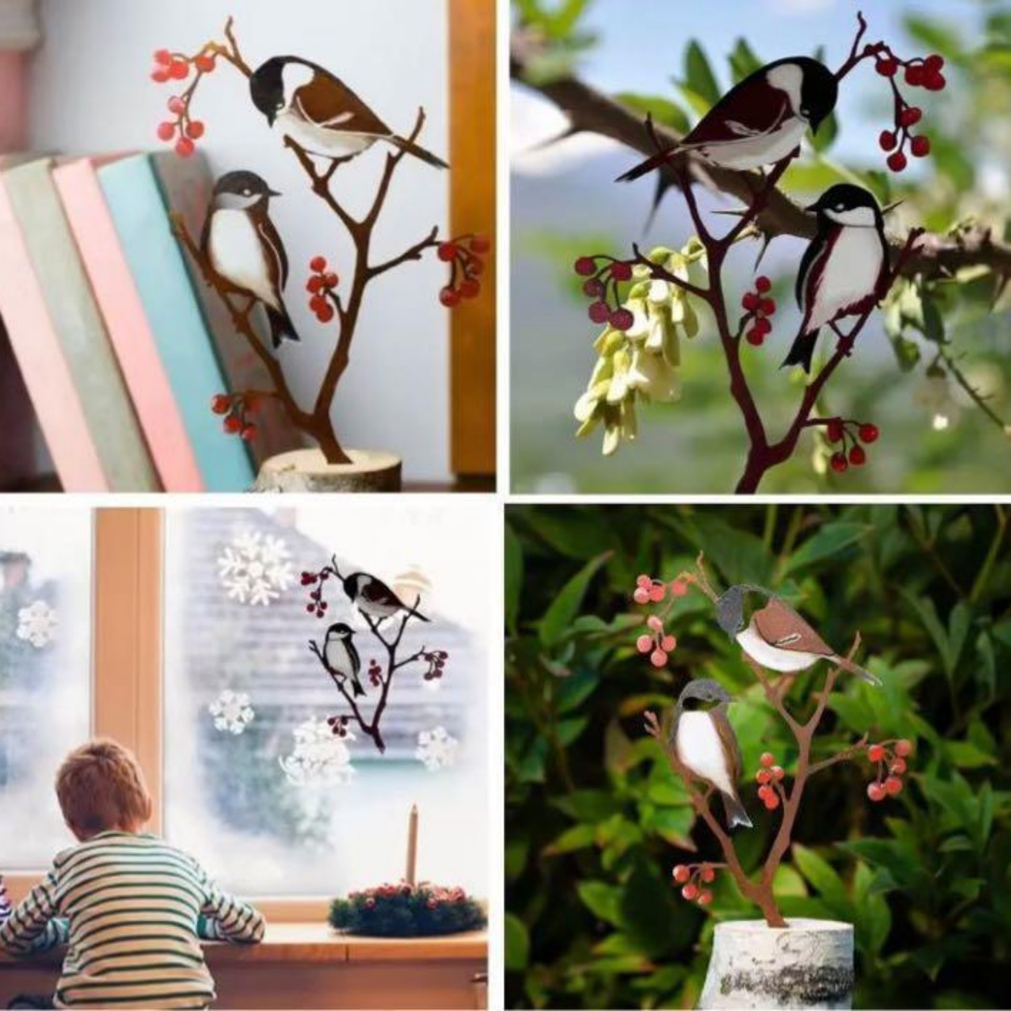 Hand painted metal bird metal garden art decoration on spring willow garden stake