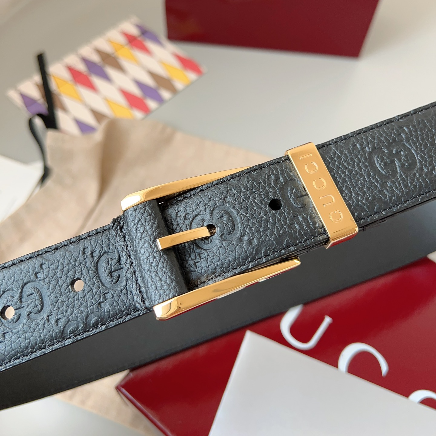 Gucci pin buckle printed leather belt 3.5cm wide