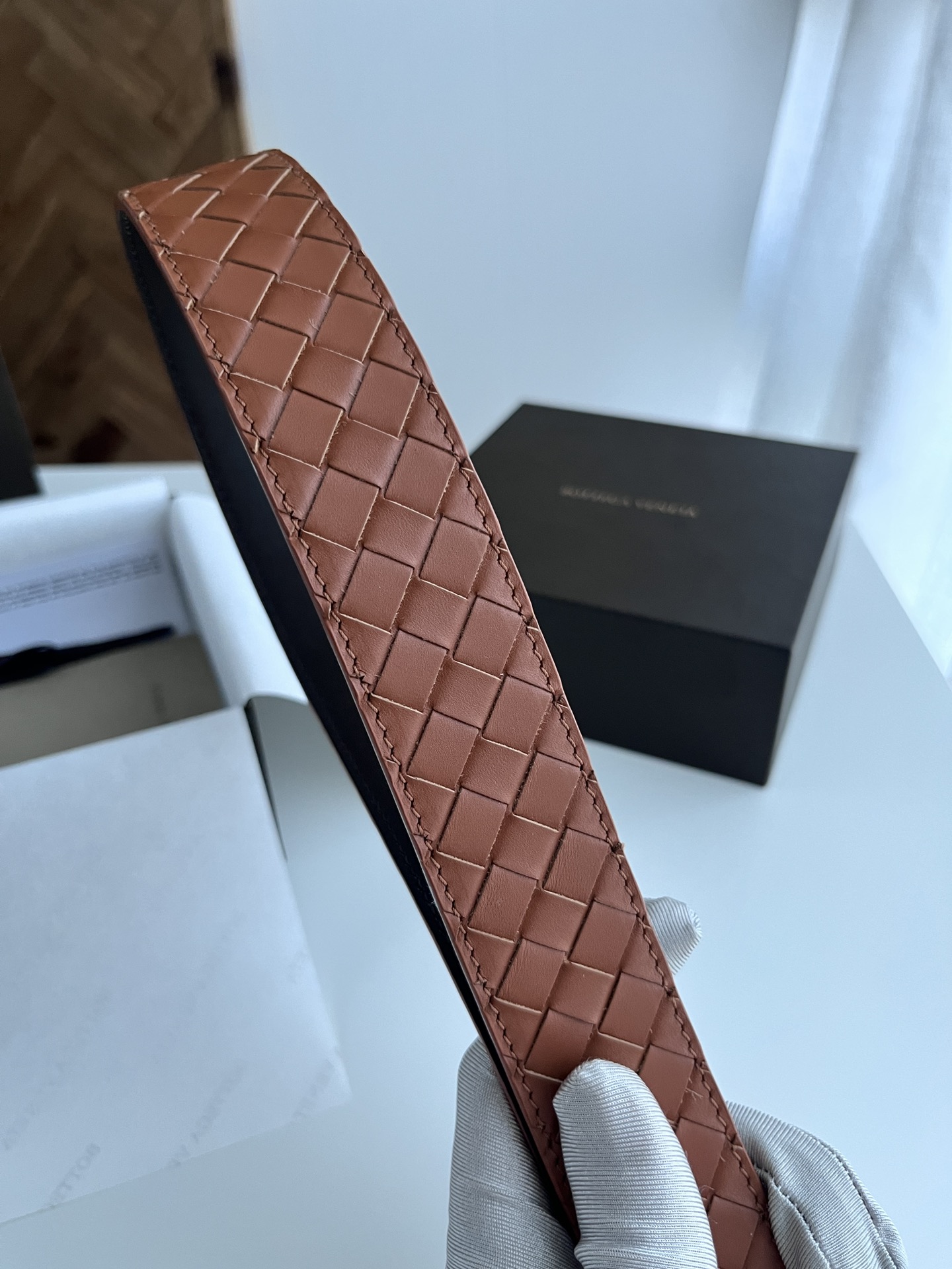 Bottega Veneta intreccio woven cowhide double-sided belt 3.5cm wide