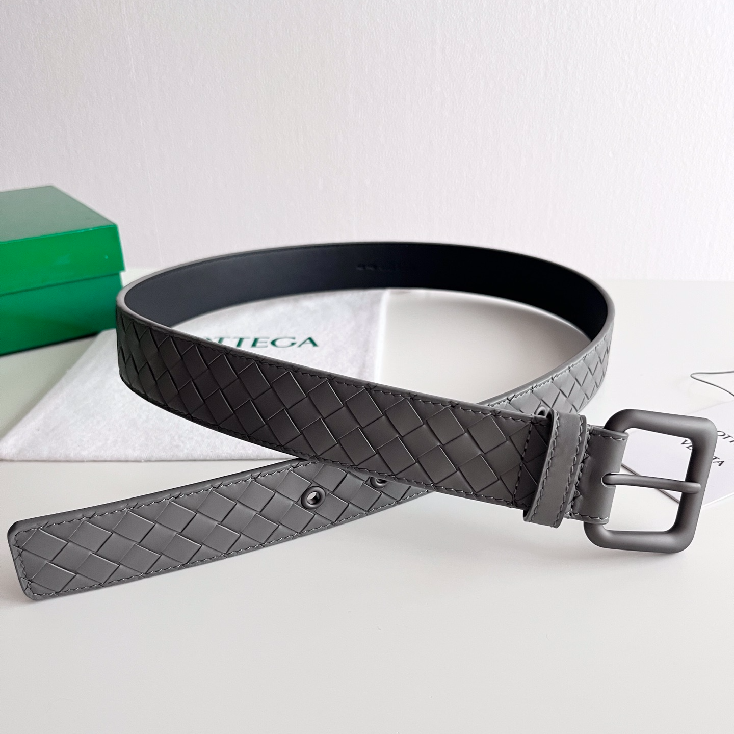 Bottega Veneta frosted pin buckle woven cowhide double-sided belt 3.5cm wide