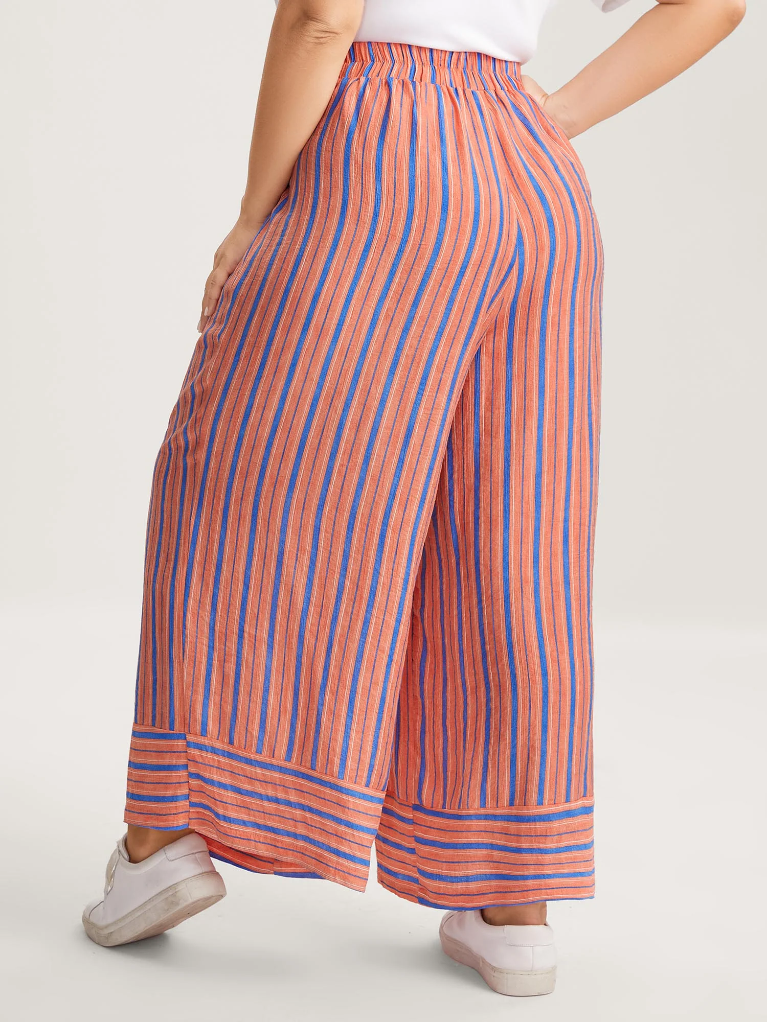 Soft Stripes Stretchy Waist Wide-Leg Pants