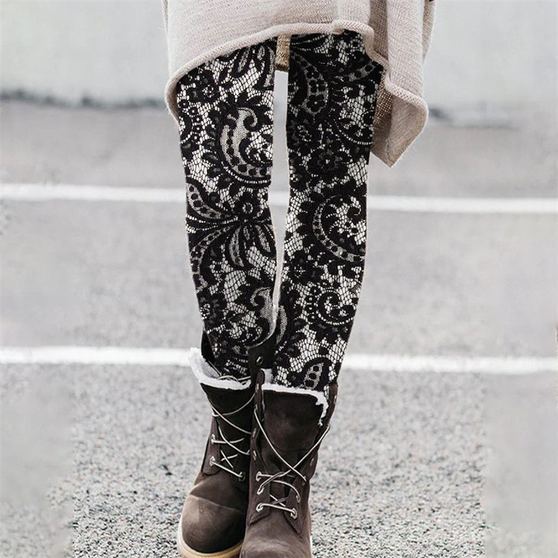 Vintage Western Paisley Floral Embroidered Lace Leggings