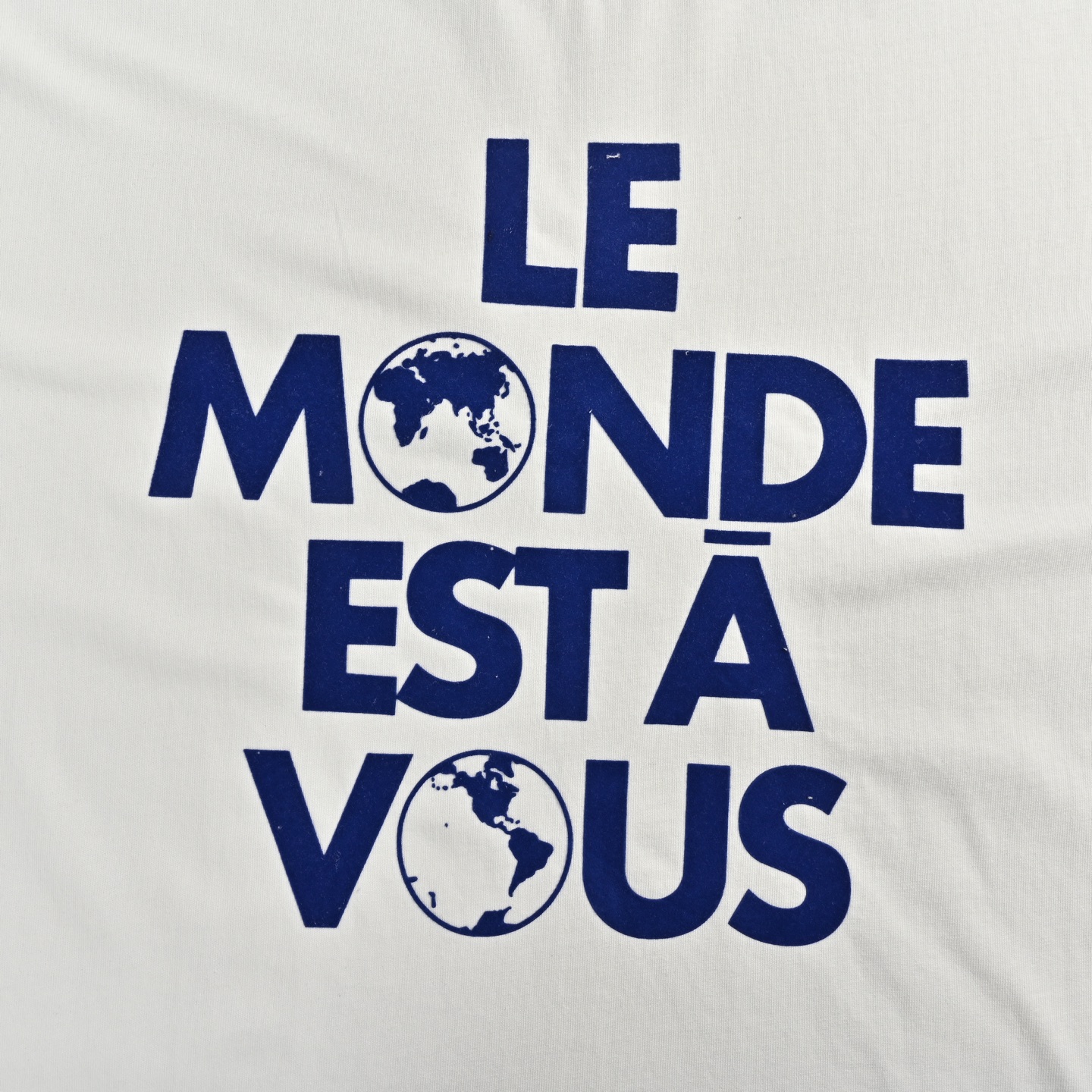 Louis Vuitton 25ss blue flocked slogan print short sleeves