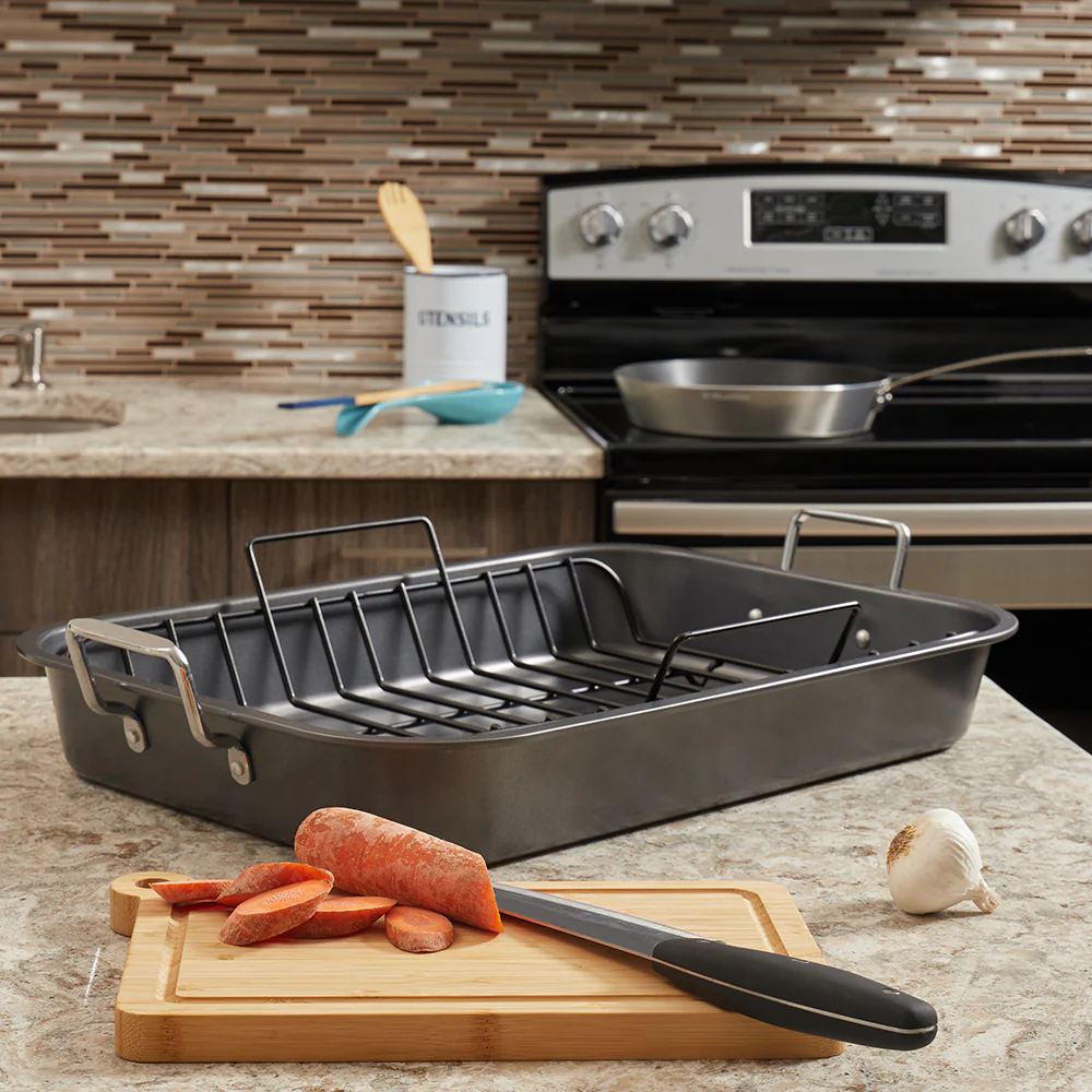 Baker..s Secret Enhanced 20-inch x 14-inch Non-Stick Steel Roaster Pan with Rack