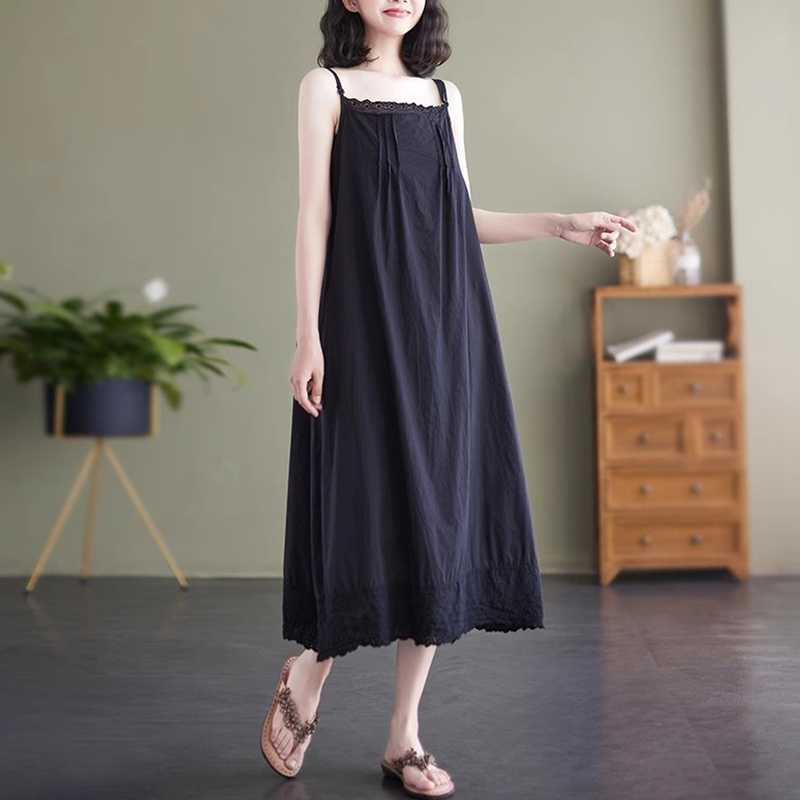 Pleat Lace Sleeveless Comfy Midi Dress