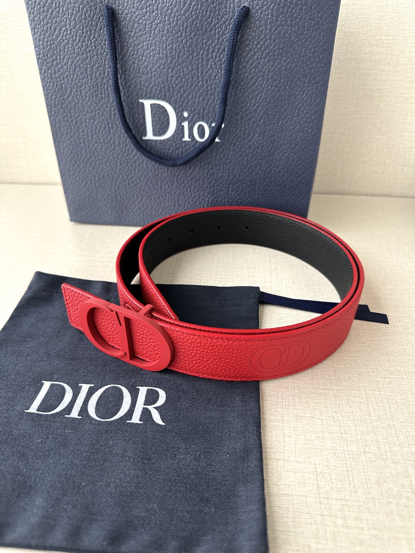 Dior embossed top layer leather belt 3.5CM wide