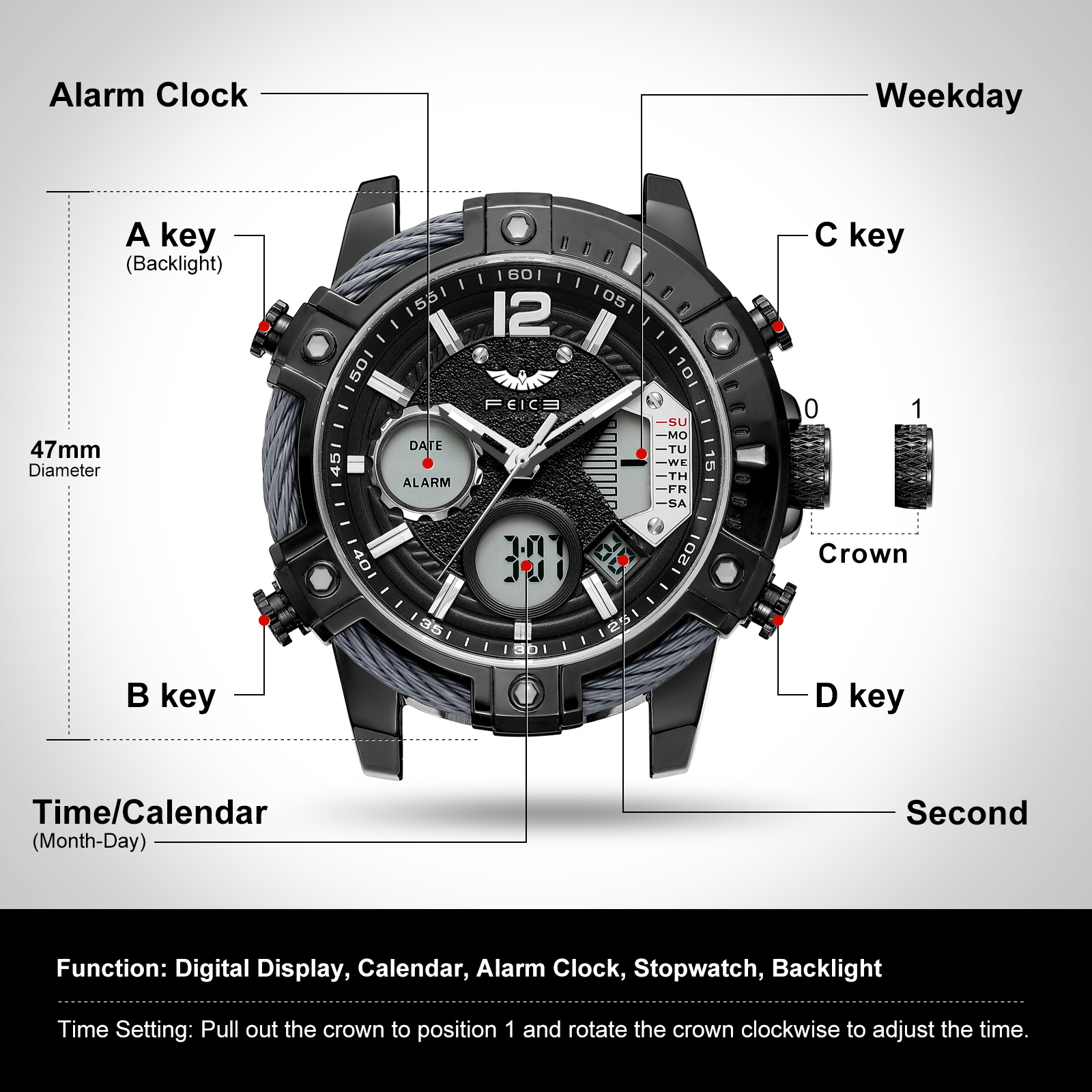 FK038 Luminescent Sports Watch FEICE Quartz Waterproof