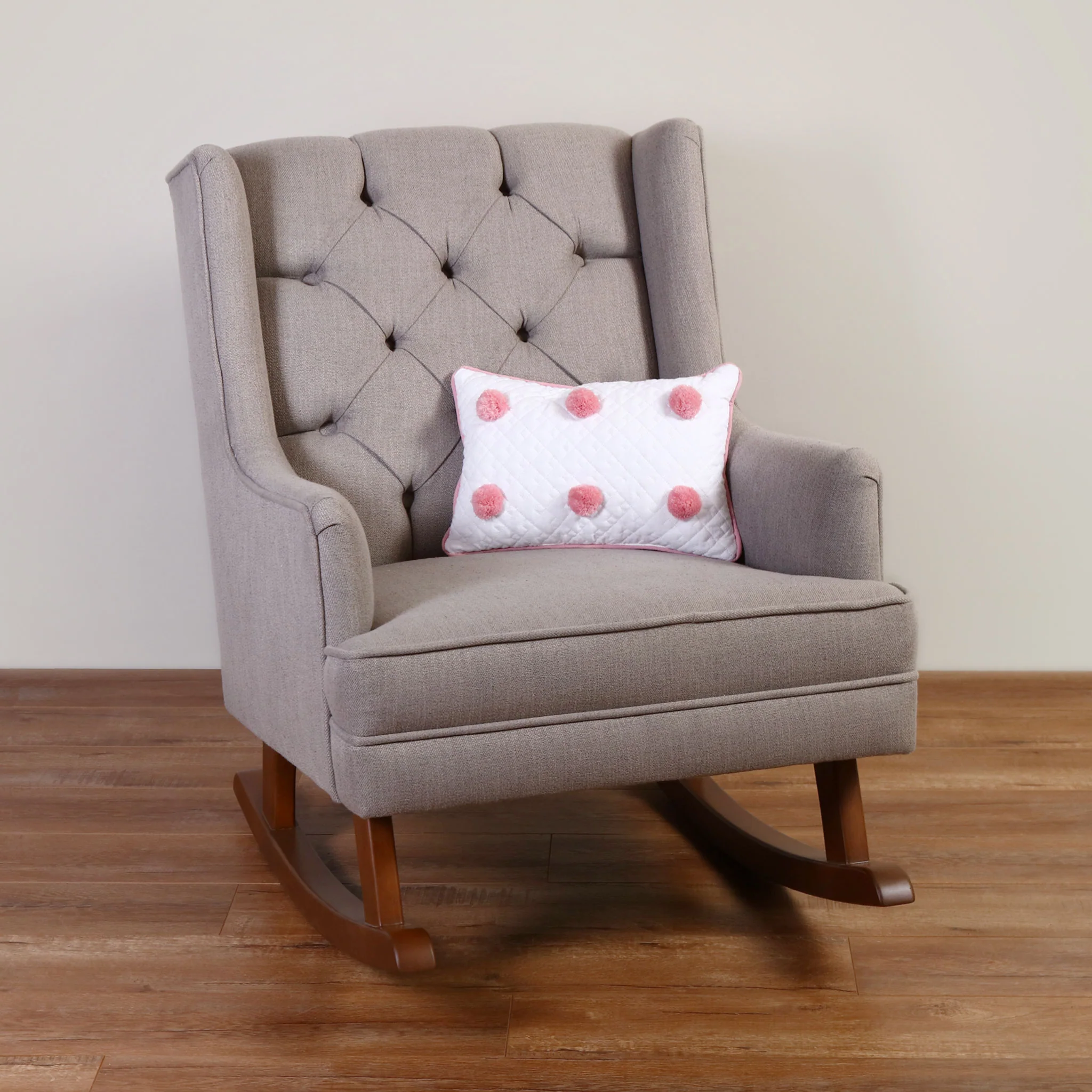 Cojín decorativo rectángular Blanco Pompón Rosa Palo