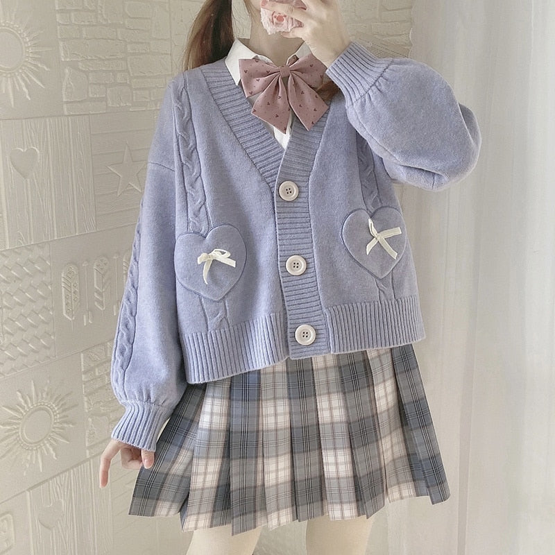 Too Kawaii Heart Bow Cardigan