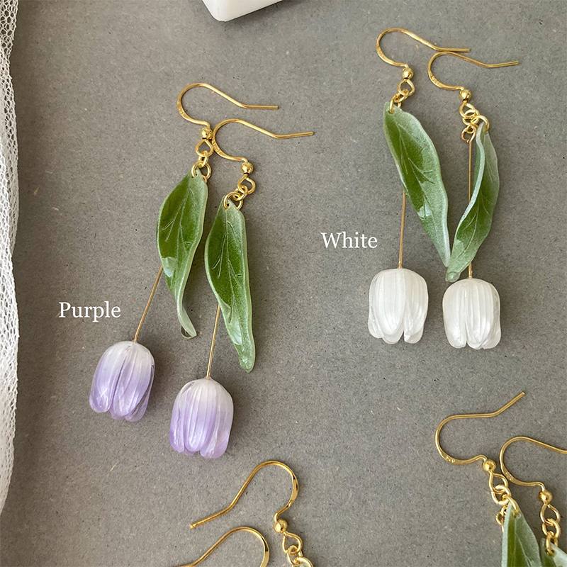 3D Tulip Flower Dangle Earrings