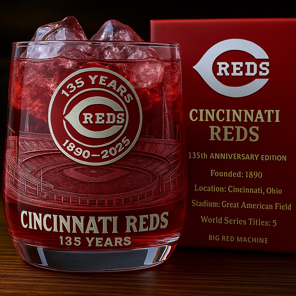 Cincinnati Reds 135th Anniversary Rocks Glass