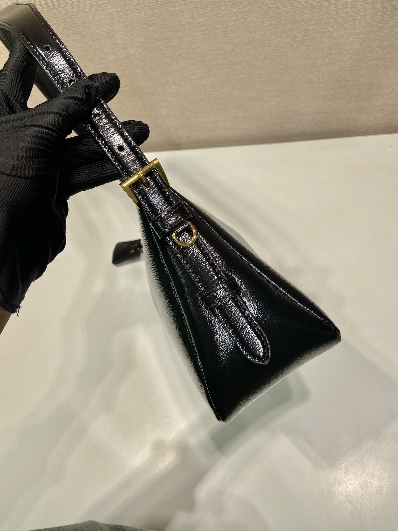 Prada Aimee Hobo Wrinkled Patent Leather Underarm Bag 1BC229