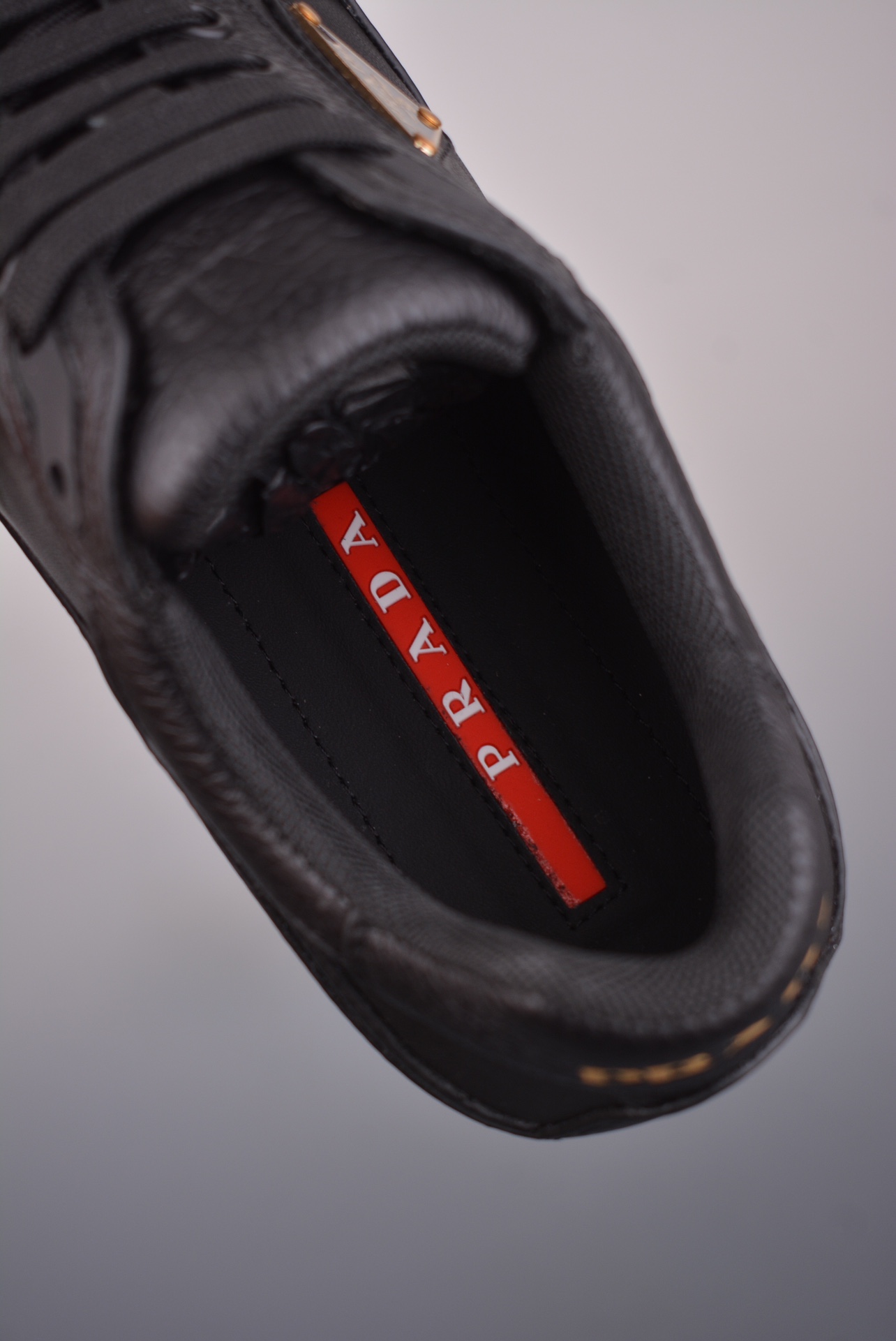 Prada Downtown Low Sneakers Black Pebbled Leather