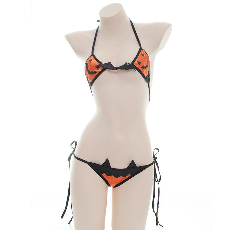 Pumpkin Little Devil Wings Bow Bell Lingerie Set