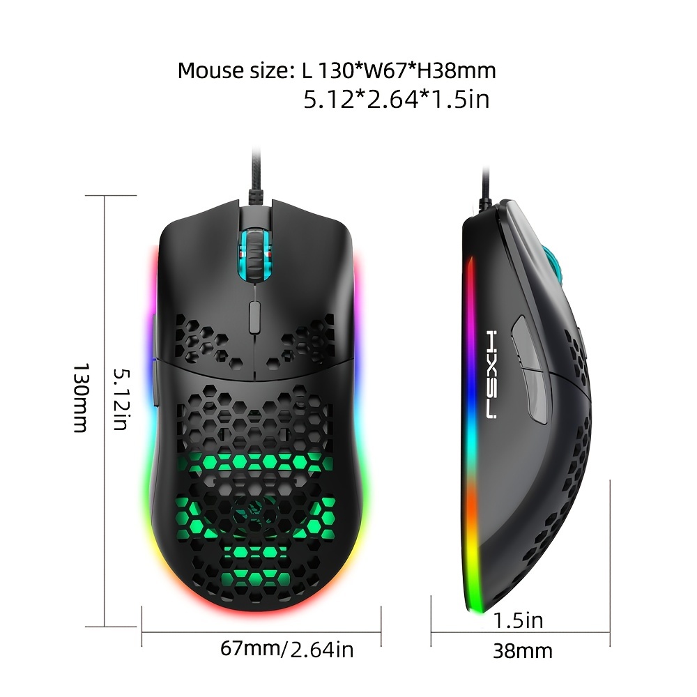 HXSJ Wired Gaming Mouse With RGB Lighting, 6 Programmable Buttons, And Switch Support For All Games