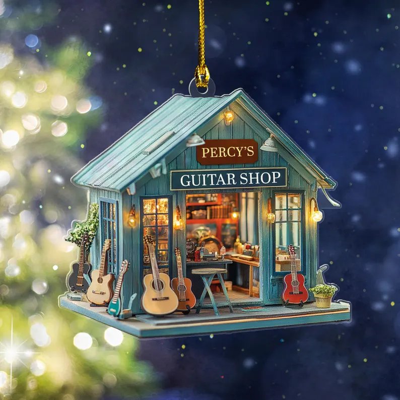 Personalized  Guitar Shop Christmas Ornament