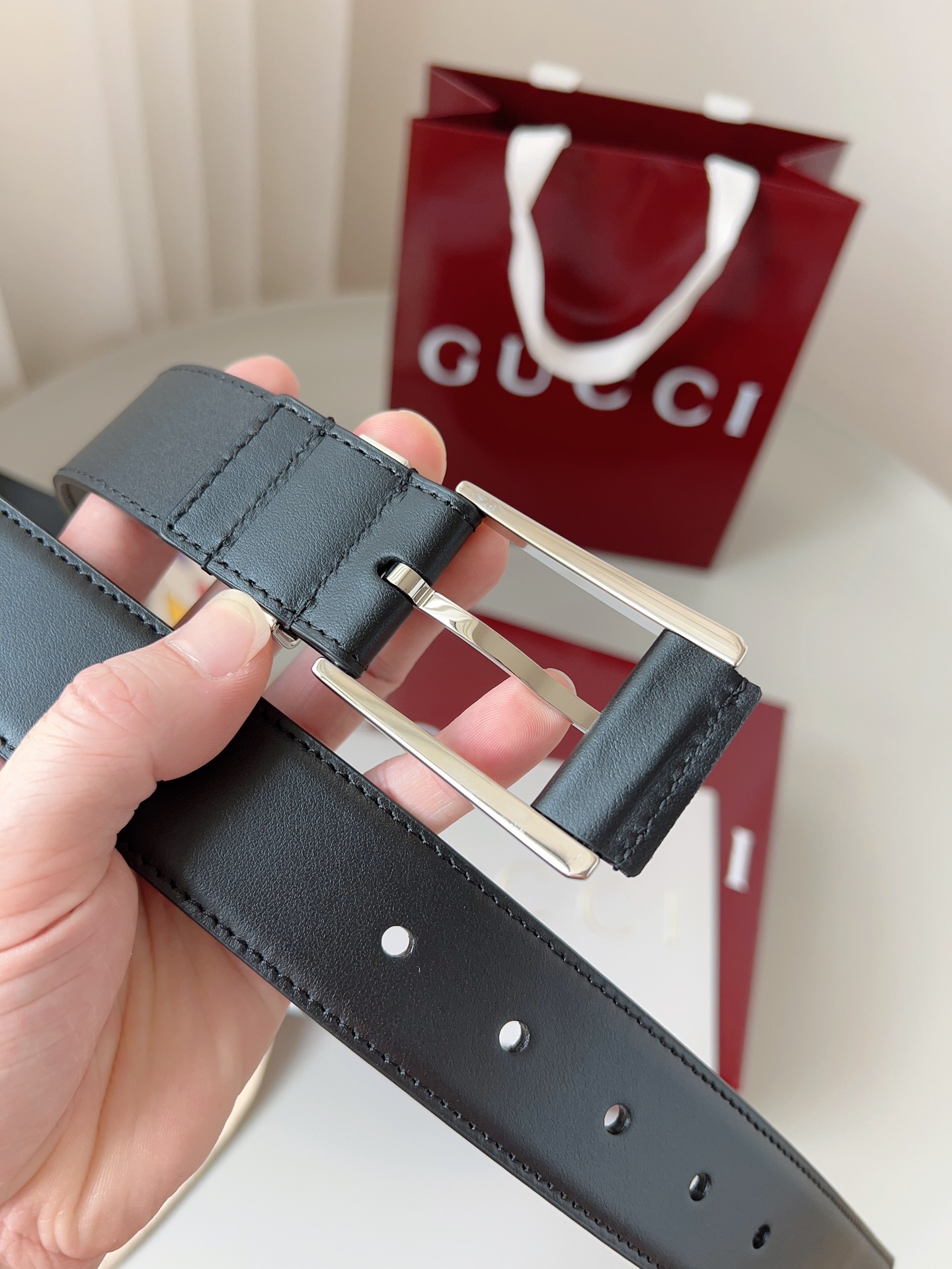 Gucci pin buckle leather belt 3.5cm wide