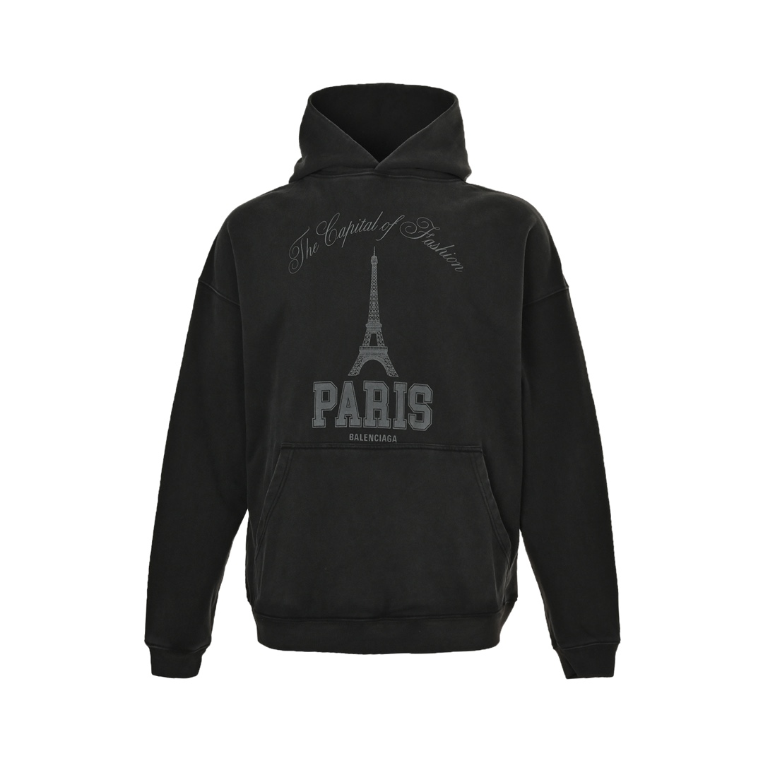 Balenciaga 24Fw Tower Print Washed Hoodie