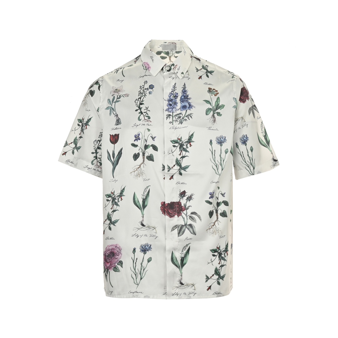 Dior 24ss floral silk short-sleeved shirt