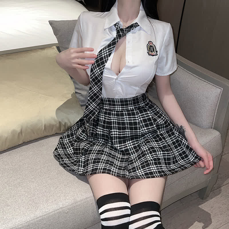 Cosplay JK Uniform Lattice Lingerie Stockings Set
