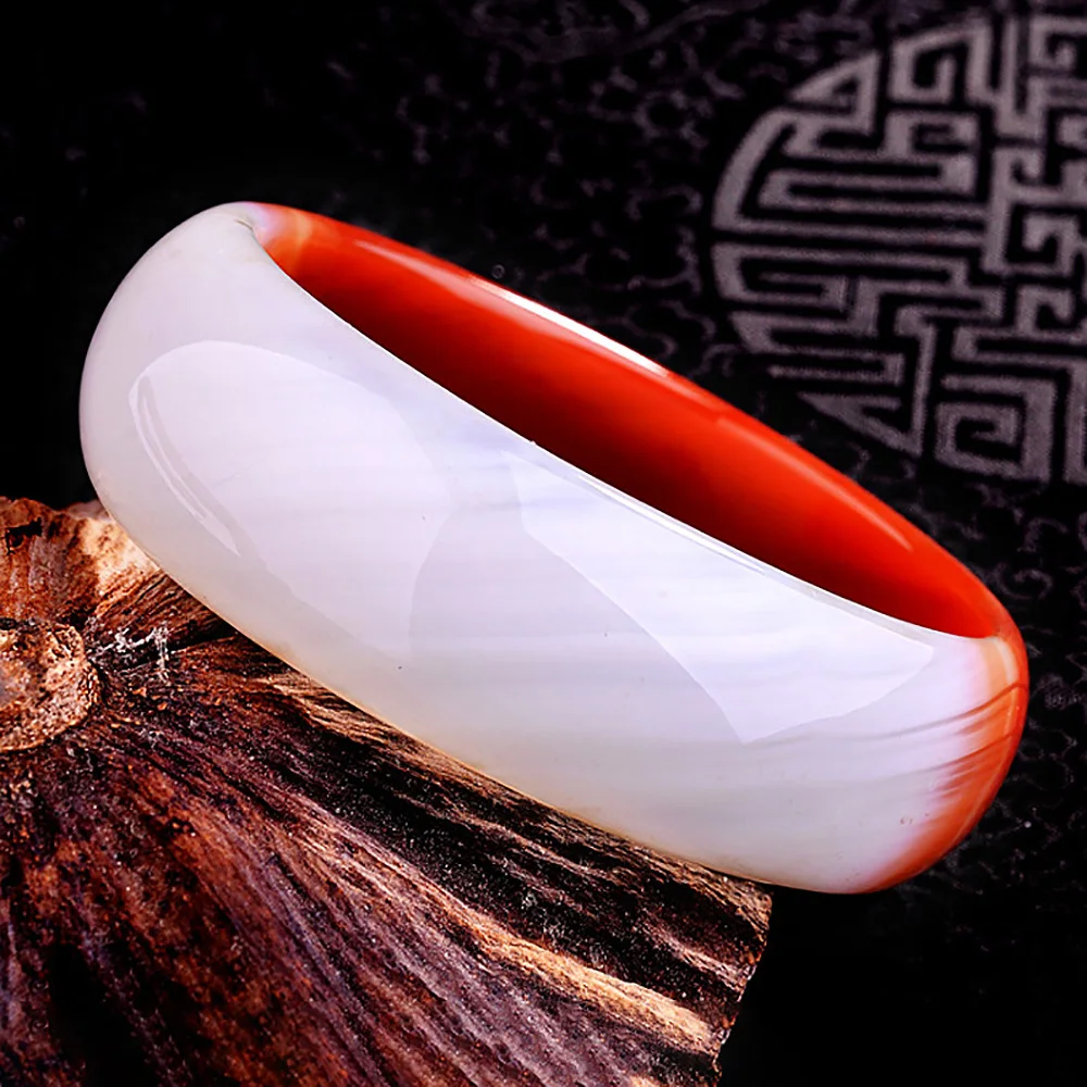 Jade Bracelet Natural Fine Jewelry Charm Jadeite Agate Bangle Red White Women's Handing Fashion Accessories Gift For Mother