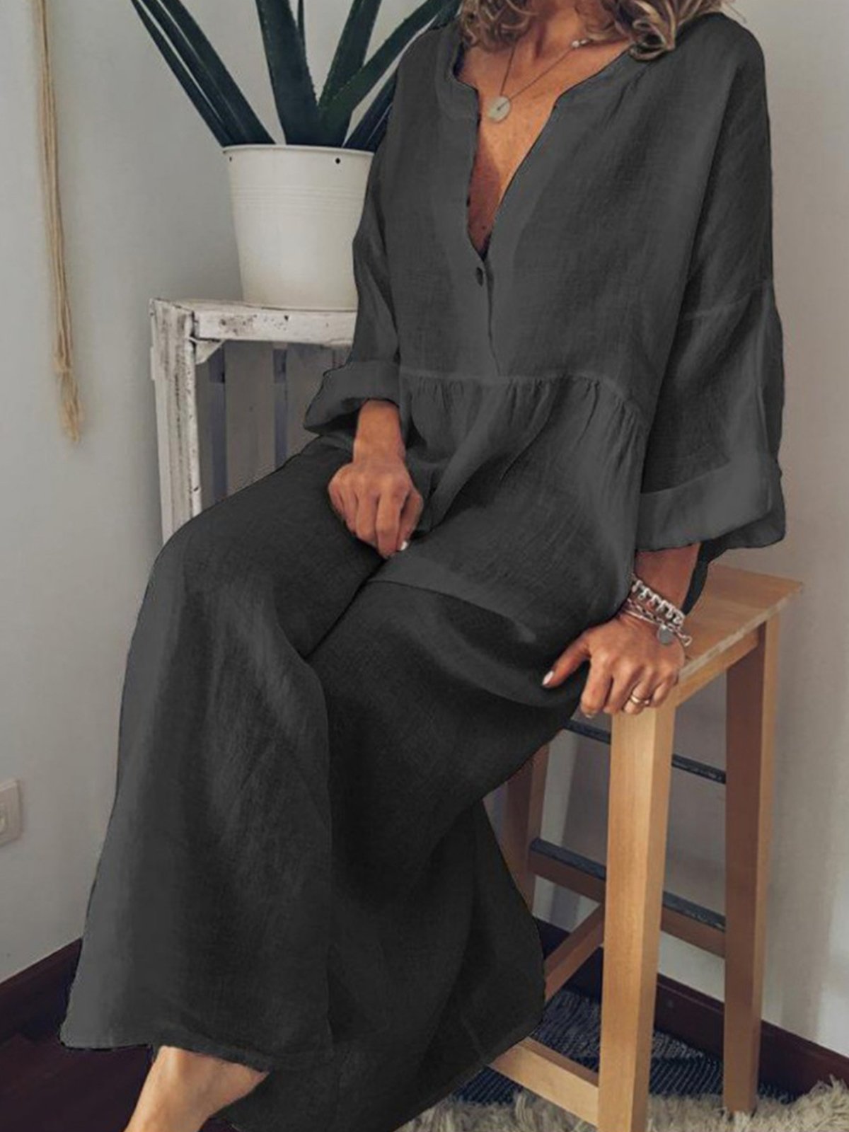 Women's Casual Pure Color Cotton Long Dress