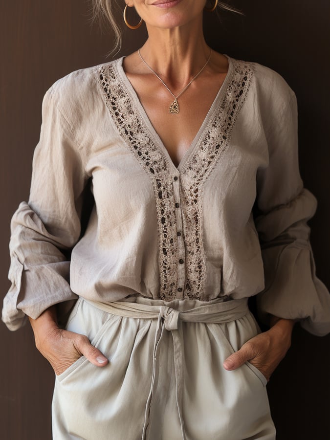 Women's Hollow Anti-Hemp Casual V-Neck T-Shirt
