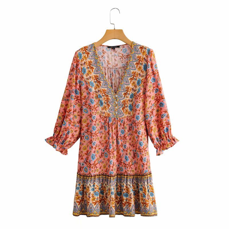 New V-Neck Loose Three-Color Dress