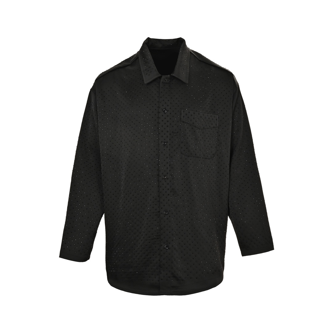 Balenciaga 24Fw rhinestone satin long-sleeved shirt