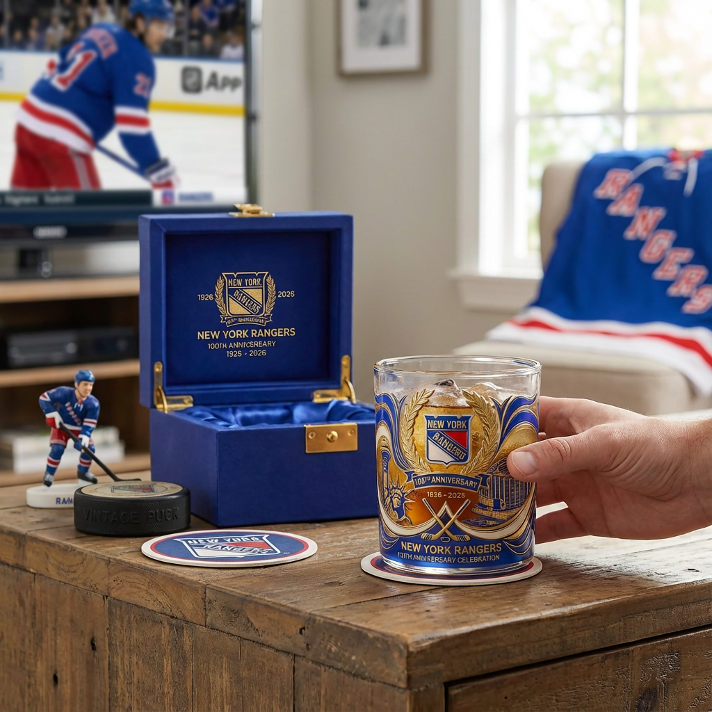 🥃 New York Rangers – 100th Anniversary Commemorative Whiskey Glass