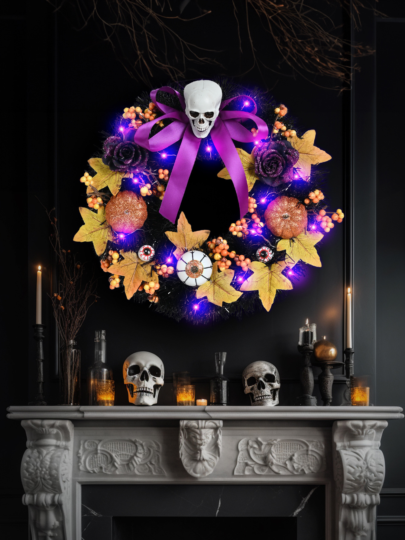 🎃Halloween pumpkin skull wreath👻