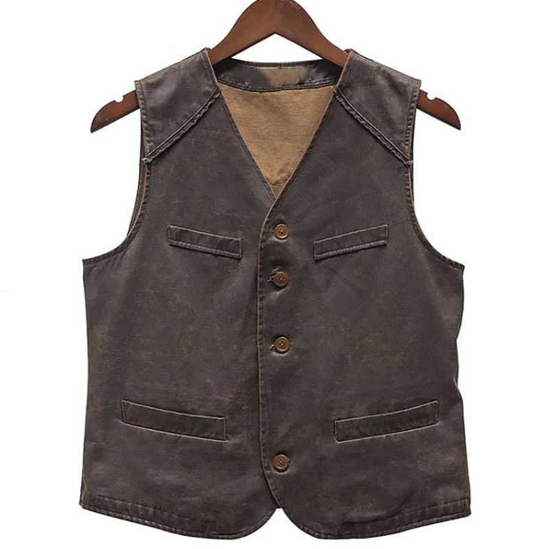 American Retro Tooling Frayed Frosted Brown Leather Vest