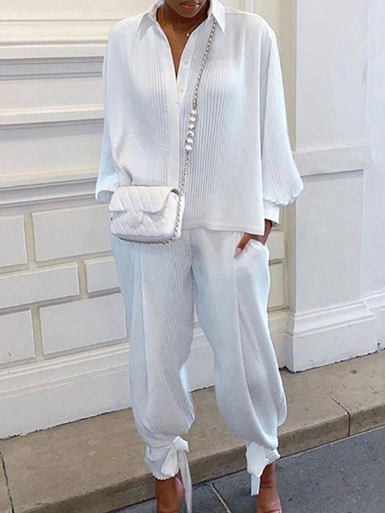 Threaded Loose Shirt Two-Piece Set