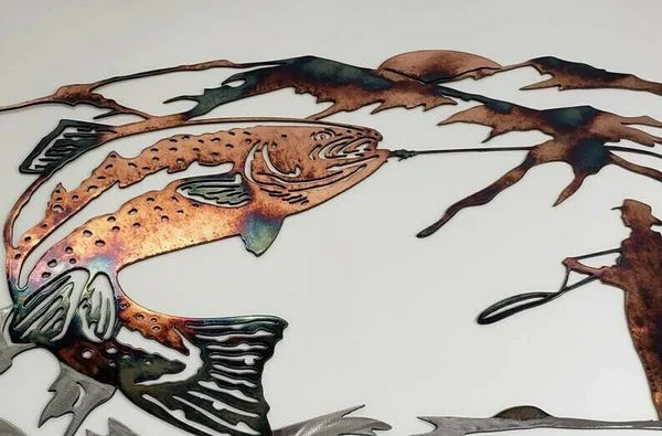 Solo Mallard Hunting & Trout Fishing Scene Metal Wall Art-BUY 2 FREE SHIPPING