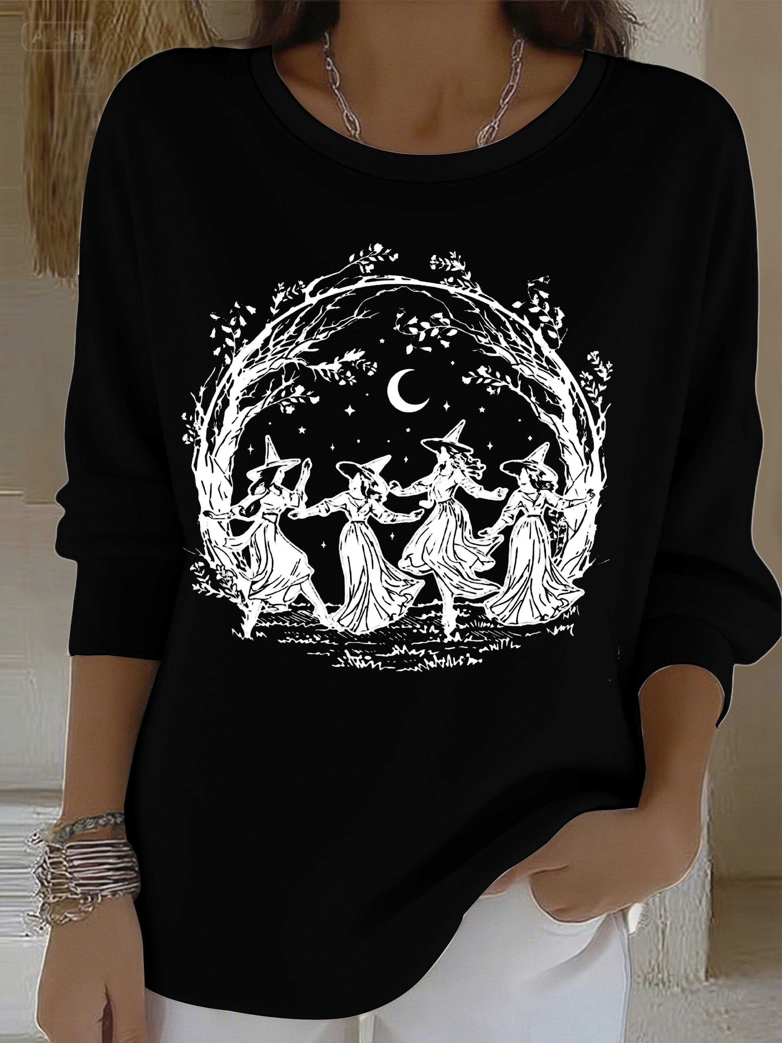 Women's Witch Halloween Luminous Material Printed Casual Sweatshirt